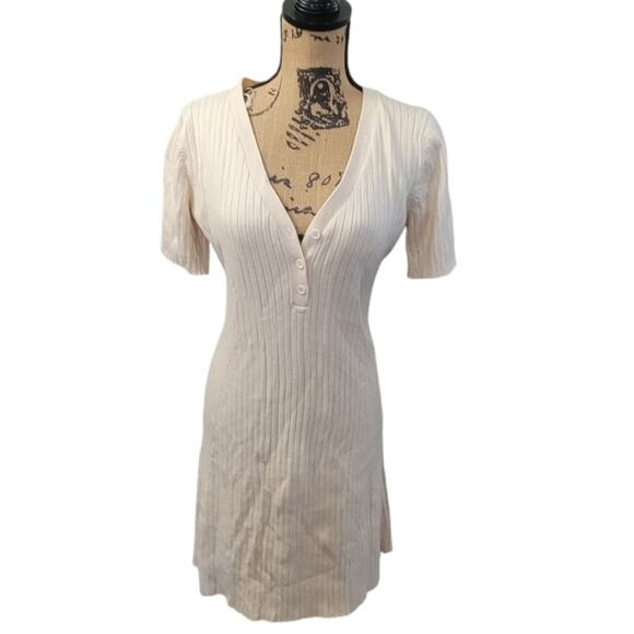 Princess Polly cream sweater dress, size 10, ribbed, short sleeve button up - Picture 1 of 3